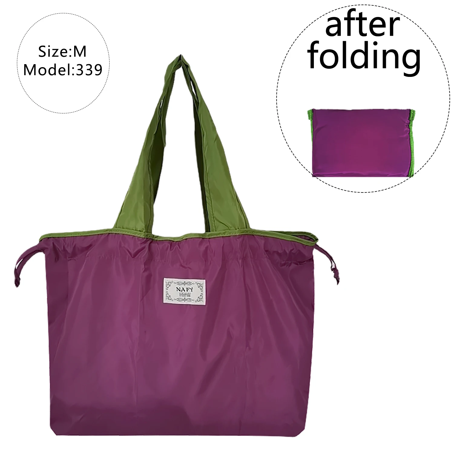 

Nylon Drawstring Shopping Bag Medium Storage Pure Colour Sturdy Portable Tote Travel Grocery Reusable Foldable Supermarket