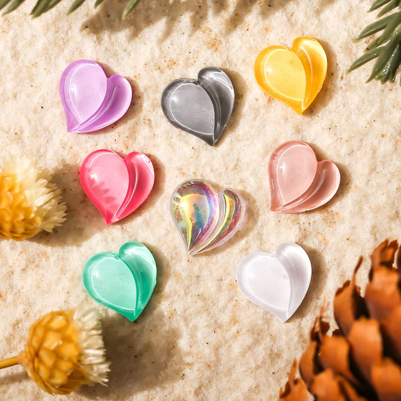 

50Pcs Kawaii Peach Heart Nail Accessories 3D Aurora Nail Art Charms Rhinestones DIY Nail Gems Jewelry Crystal Manicure Ornaments
