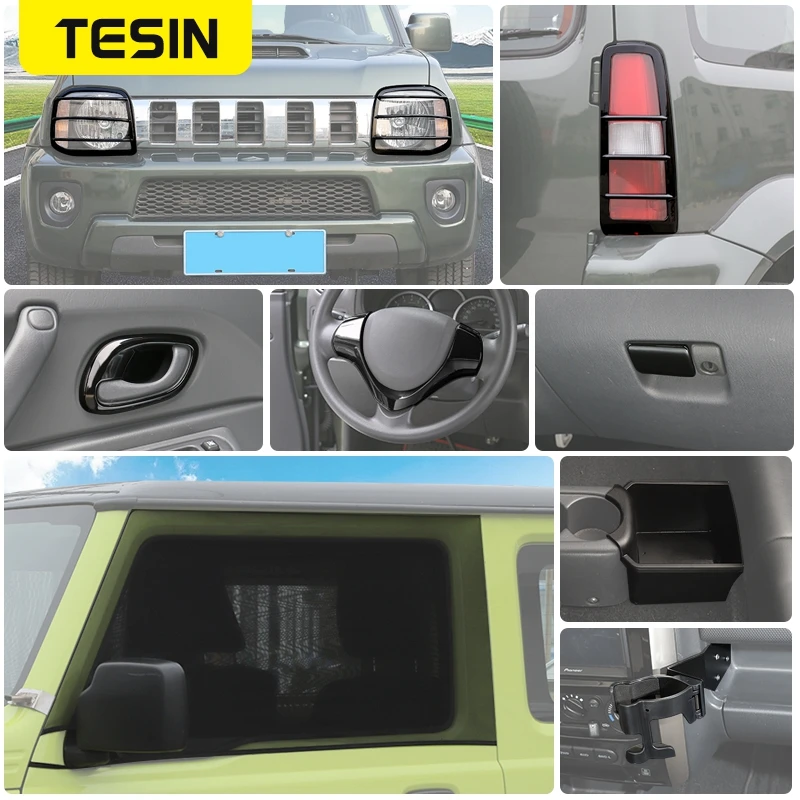 Car Interior Exterior Accessories TESIN Black Suzuki Jimny 2007-2017 Headlight Front Rear Fog Light Decoration Cover Sticker