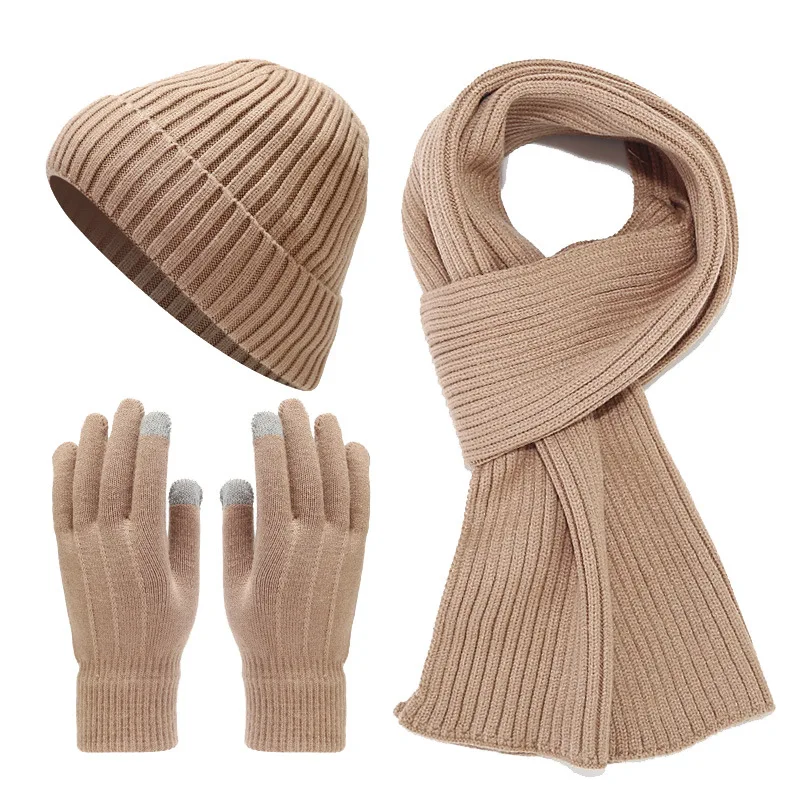 Hot Autumn Winter New Cashmere Warm men's Hat Scarf Gloves Winterproof Suit women's Thick Knit three-piece Set Chapeu