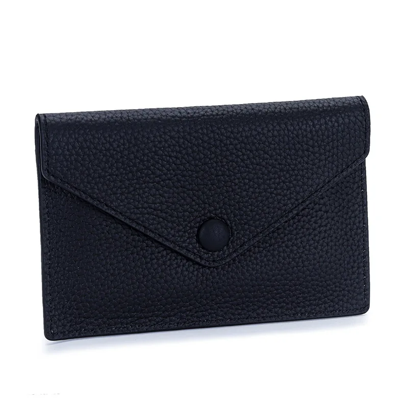 Top Layer Cowhide Wallet Lychee Patterned Multi Card Slot Zero Wallet for Men and Women Simple Envelope Design Mini Card Holder