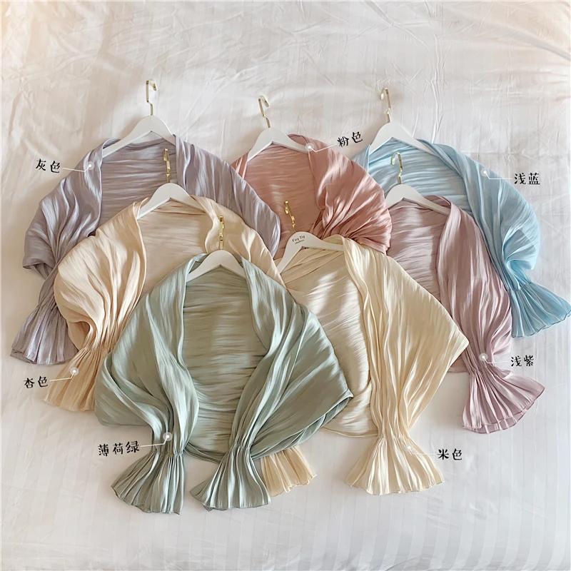 7 Colors Wedding Wrap Shawl Long Sleeve Cape For Dress Summer Shrugs Bolero Women Bridal Wedding Cover Up Jacket Femme Mariage