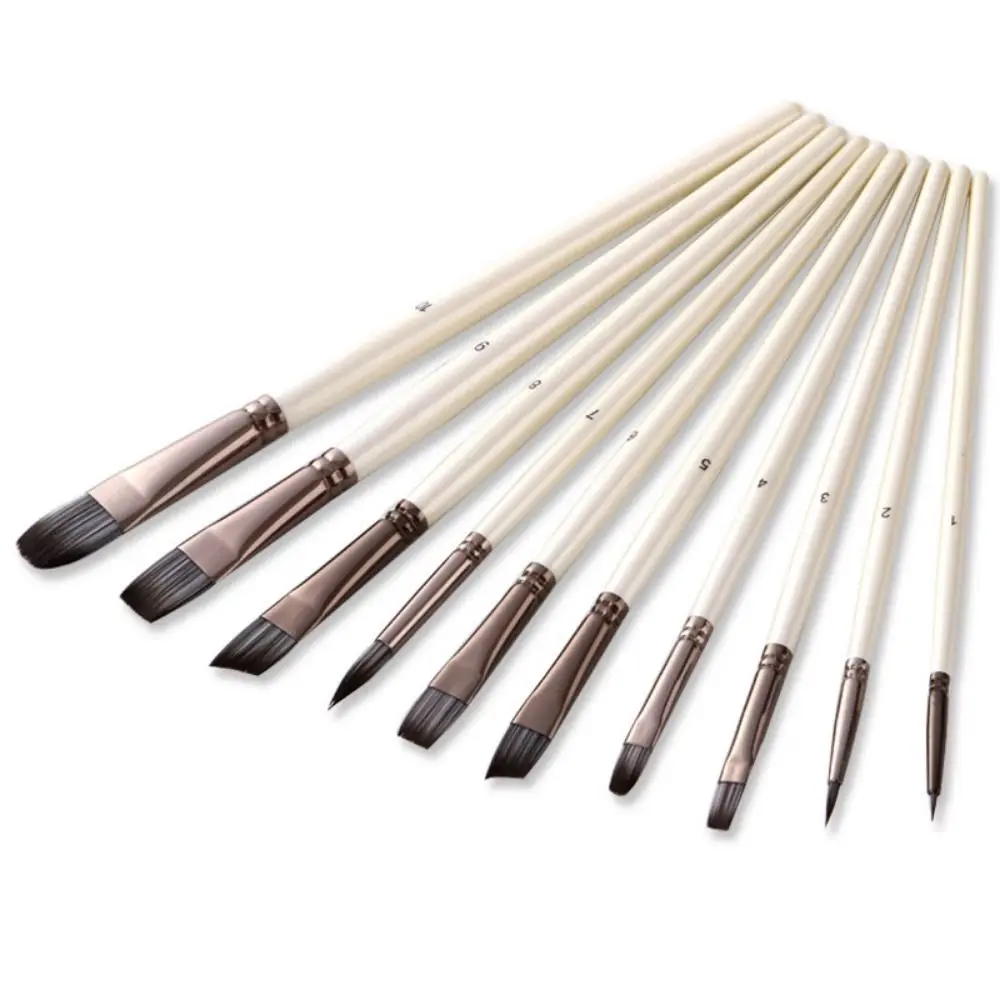 

10pcs/set Nylon Hair Paint Brushes Set Wooden Handle Professional Acrylic Oil Brushes White Multifunctional