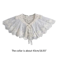 Châle en dentelle florale brodée pour femme, col faux amovible, grande écharpe plissée en mousseline de soie, nœud papillon à lacets, capelet élégant 6