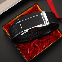 Black Automatic Buckle Line Design Men's Belt 2