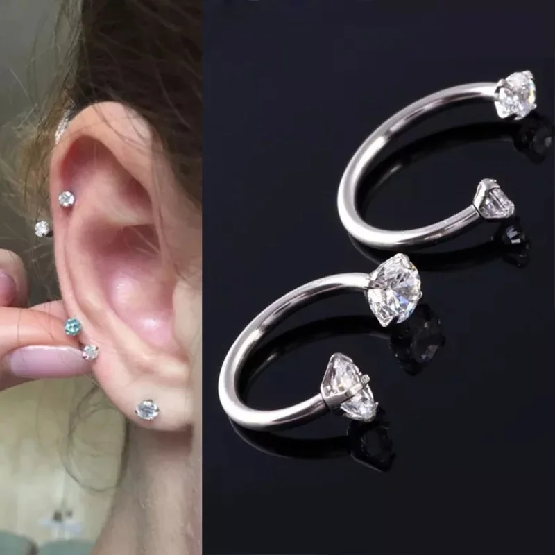 스테인레스 스틸 패션 크리스탈 CZ 후프 귀걸이, 여성 Tragus 연골 헬릭스 스터드 귀걸이 코 Rook Daith 피어싱 쥬얼리 
