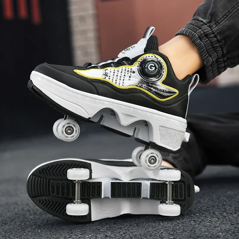 Mateju Kids Roller Skate Shoes For Boys Girls, Retractable Wheels Skateboarding Skates Outdoor Parkour Shoes 2 Wheels Fashion Sneakers Unisex Walking