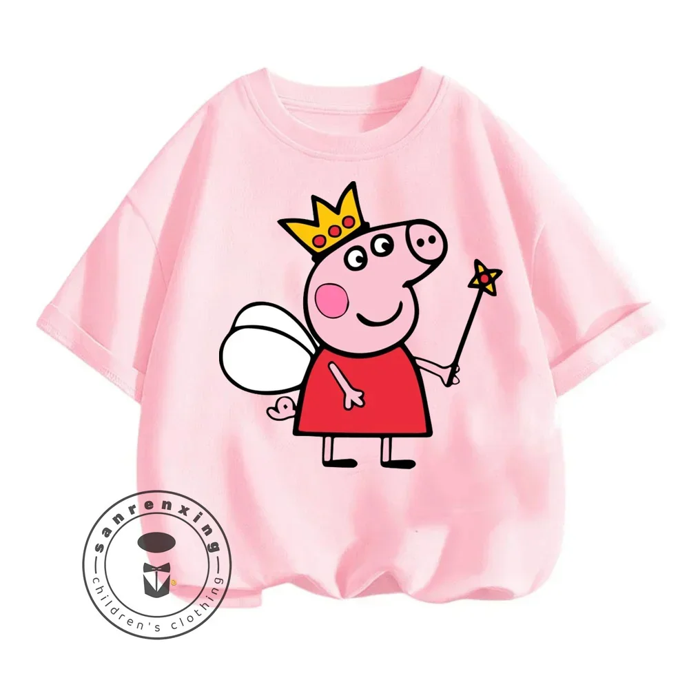 New Peppa Pig Animated Cartoon Character Print Design for Children Ages 3-14 O-neck Breathable and Soft Short-sleeved T-shirt 6