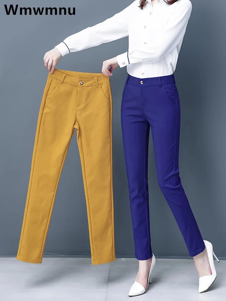 Casual Cotton Ankle-length Pants Women S-4XL Slim Pantalones Mid Waist Classic Solid Ol Pencil Trousers Office Skinny Sweatpants