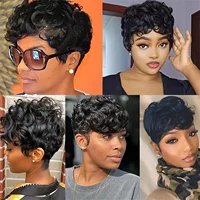 Perruques courtes coupe pixie avec frange, perruques courtes noires ondulées dégradées pour femmes, perruque pixie brésilienne vierge courte dégradée sans colle 6