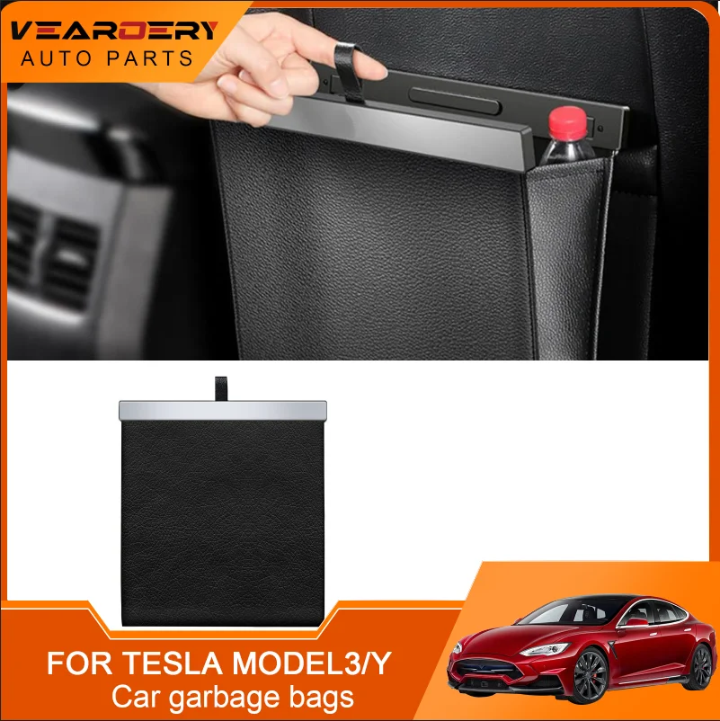 

Подходящий для Tesla Model 3 Y X, автомобильный мешок для мусора, водонепроницаемый магнитный поглощающий мусорный контейнер, подвесной кожаный мешок для хранения на заднем сиденье