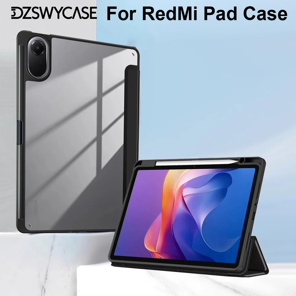 Versatile Trifold Stand Case with Pencil Holder and Clear Cover,