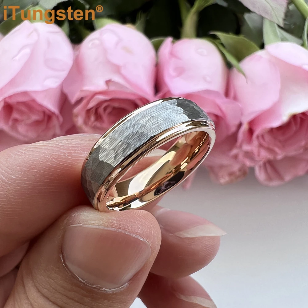 iTungsten 6mm 8mm Quality Hammer Ring Multicolor Tungsten Engagement Wedding Band Men Women Trendy Jewelry Comfort Fit