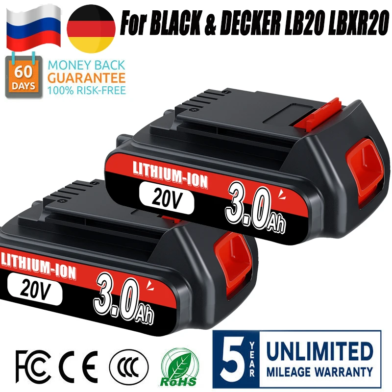 Black & Decker Liion Power Tools Battery 14.4V 18V 20V Lb20 Lbx20