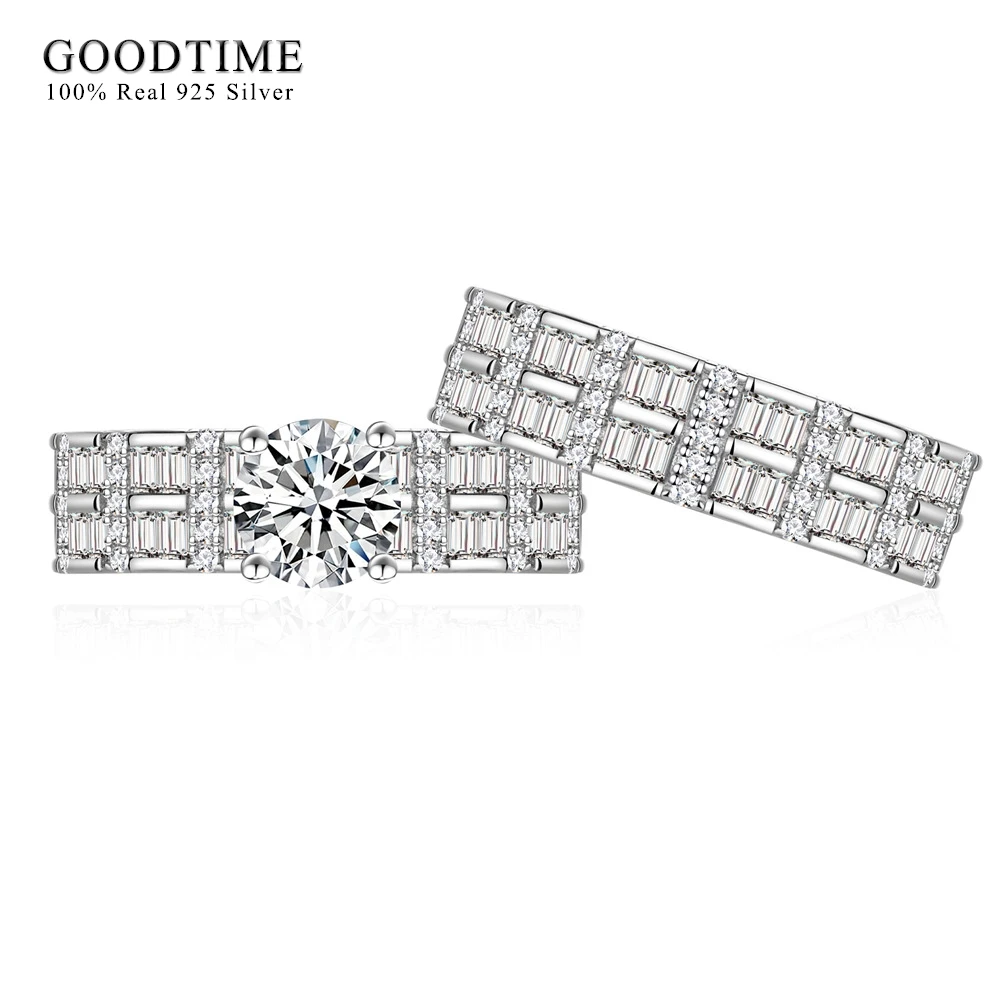 Luxury Women Ring Set Pure 100% 925 Sterling Silver Round Zircon Engagement Ring Wedding Band Anniversary Jewelry For Bridal 1