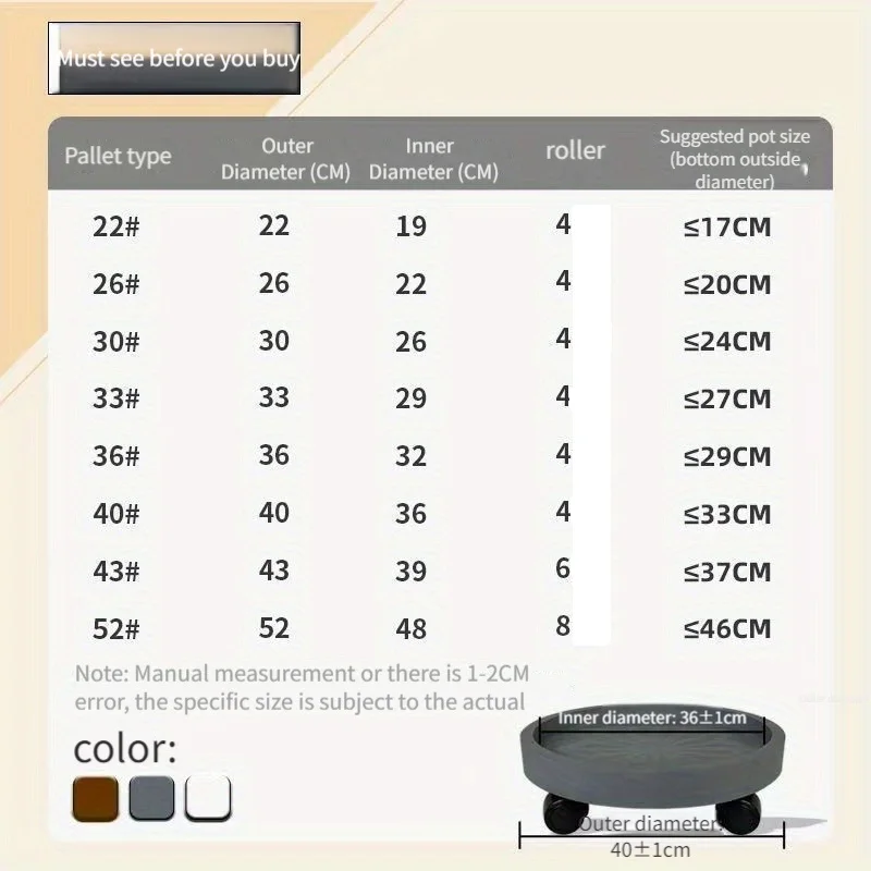 브레이크가 있는 대형 화분 트레이 실내 범용 휠 모바일 두꺼운 플라스틱 물 트레이