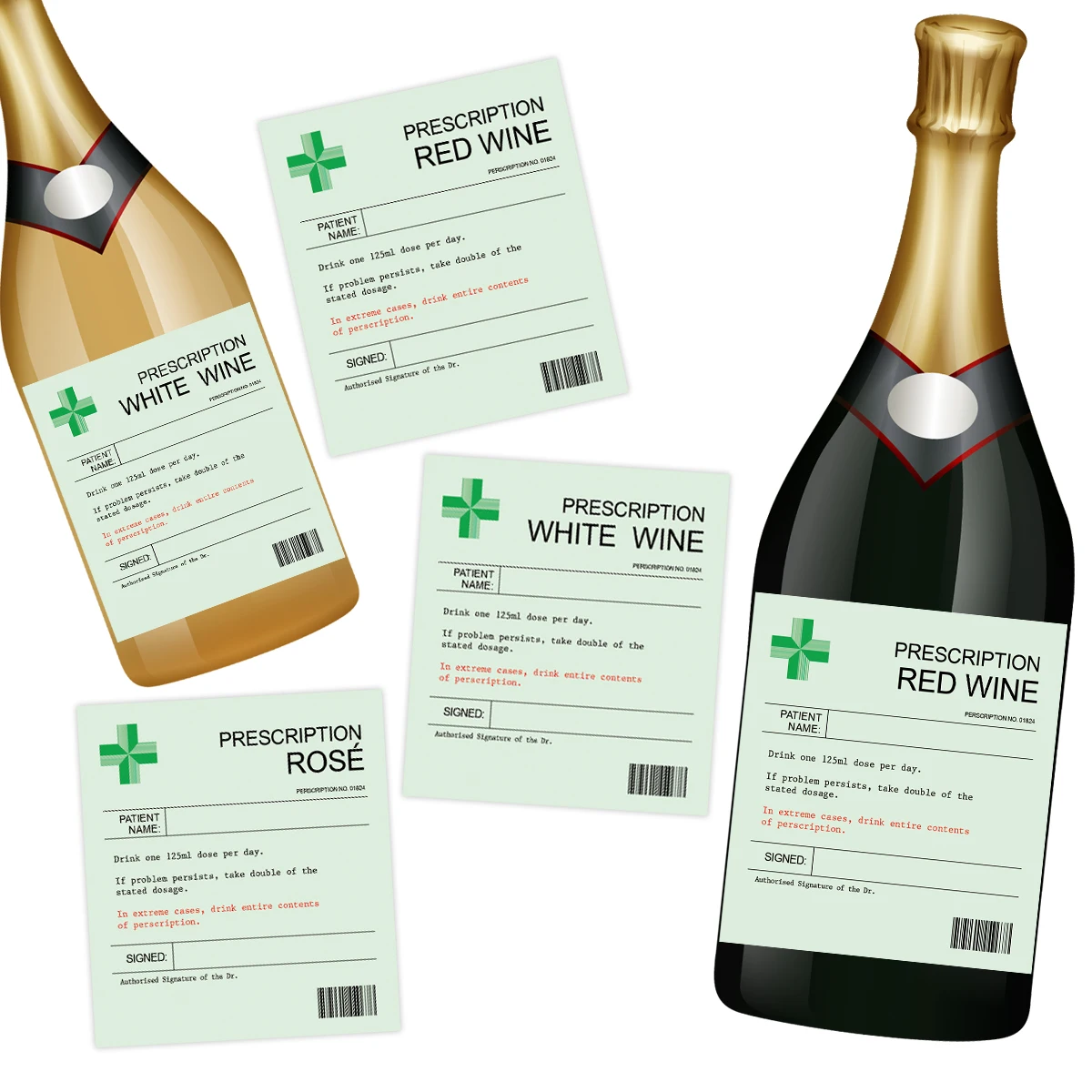 6-Pack Prescription-Themed Wine Bottle Stickers – Funny Christmas & Holiday Vinyl L... - SKU TWBS1743 - UGI Packaging