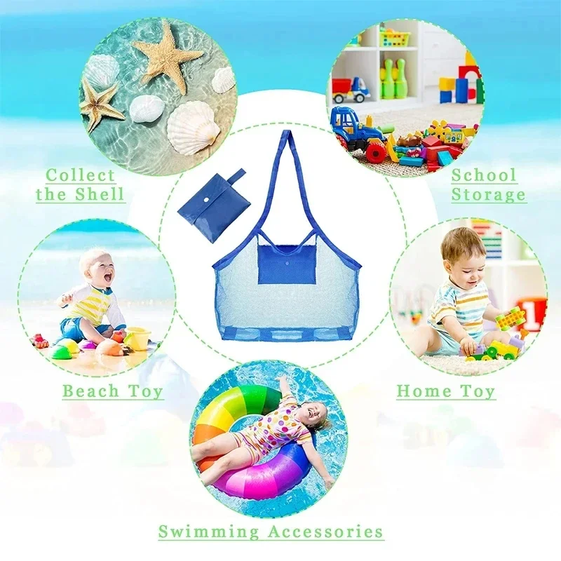 1-piece multi-color foldable beach mesh bag toiletry bag clothing towel storage bag children's toy large storage bag beach bag
