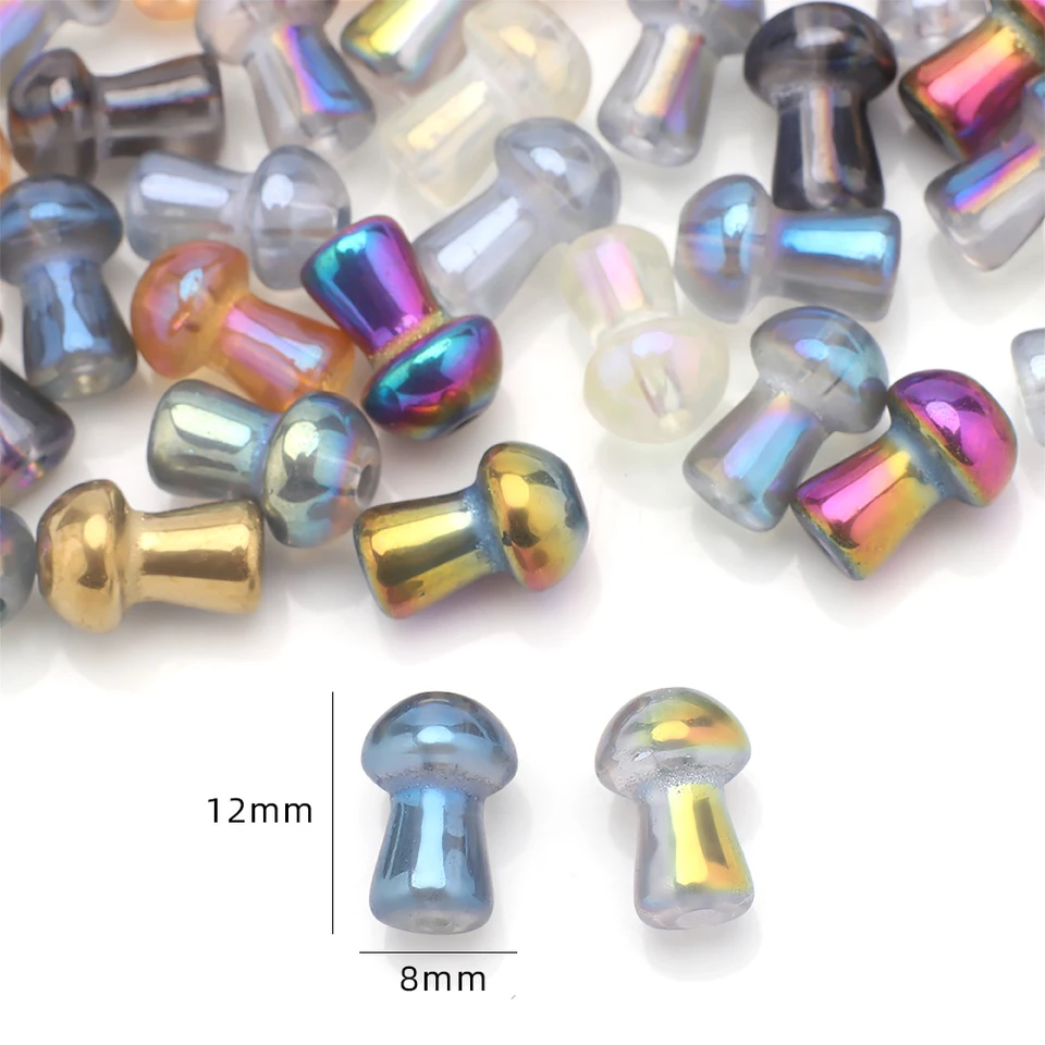 50pcs 8x12mm 램프워크 크리스탈 유리 버섯 모양 펜던트 공예품 DIY용 루즈 스페이서 비즈 휴대폰 체인 제작용 쥬얼리 액세서리