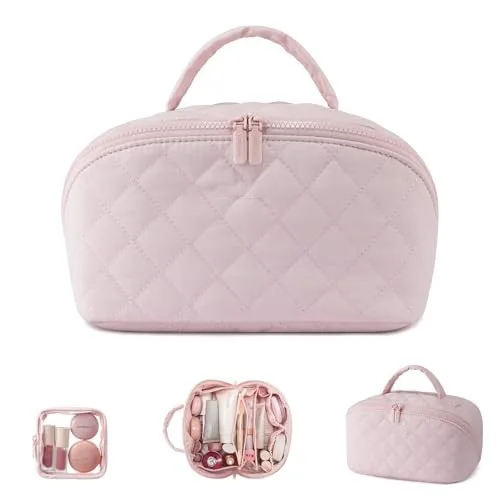 Gifts Wide Open Woman Makeup Bag Lay-Flat Water-Resistant Festivalment Makeup Bags Cosmetic Case for Toiletries & Brushes