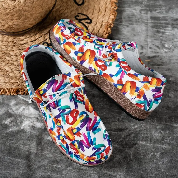 أحذية نسائية كاجوال من القماش للربيع، مطبوعة بنقوش زهور، نعل سميك مريح، أحذية خفيفة الوزن سهلة الارتداء للسيدات للاستخدام اليومي