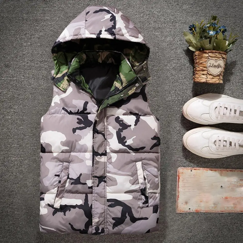 

Trendy Sleeveless Jacket Winter Men Vest Hood Warm Zipper Waistcoat Coldproof