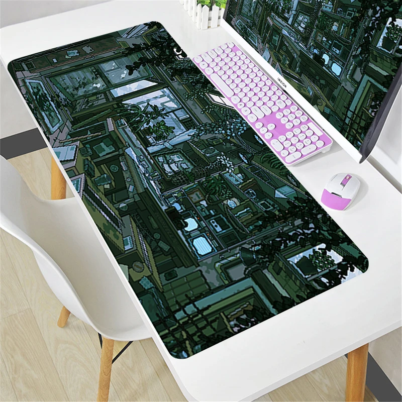 Xxl Antiskid Mouse Mat Pixel Style Building Gaming Mouse Pad Desk Protector Computer Accessories Soft Laptop Carpet HD Game Mat