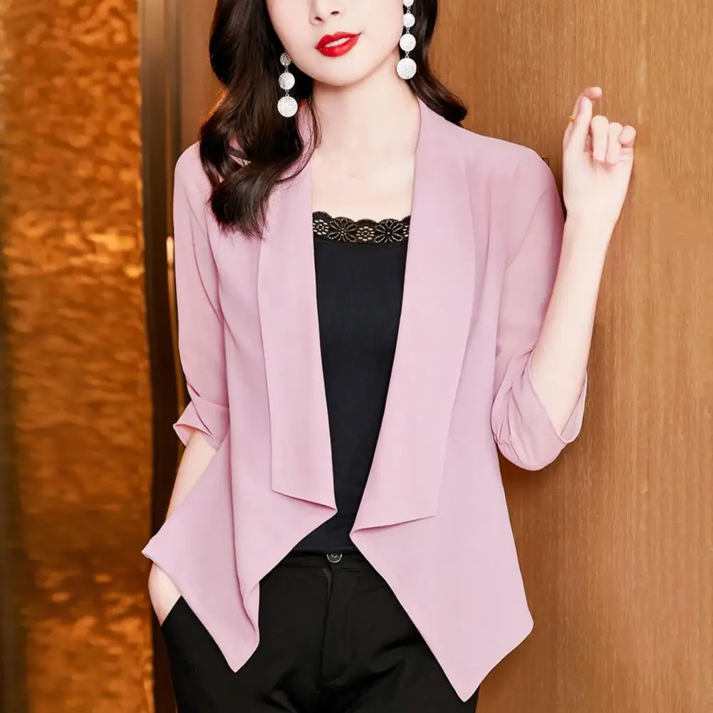 

Women Blazer Formal Business OL Style Solid Color Loose Three Quarter Sleeve Open Stitch Lapel Suit Coat chaquetas para mujeres
