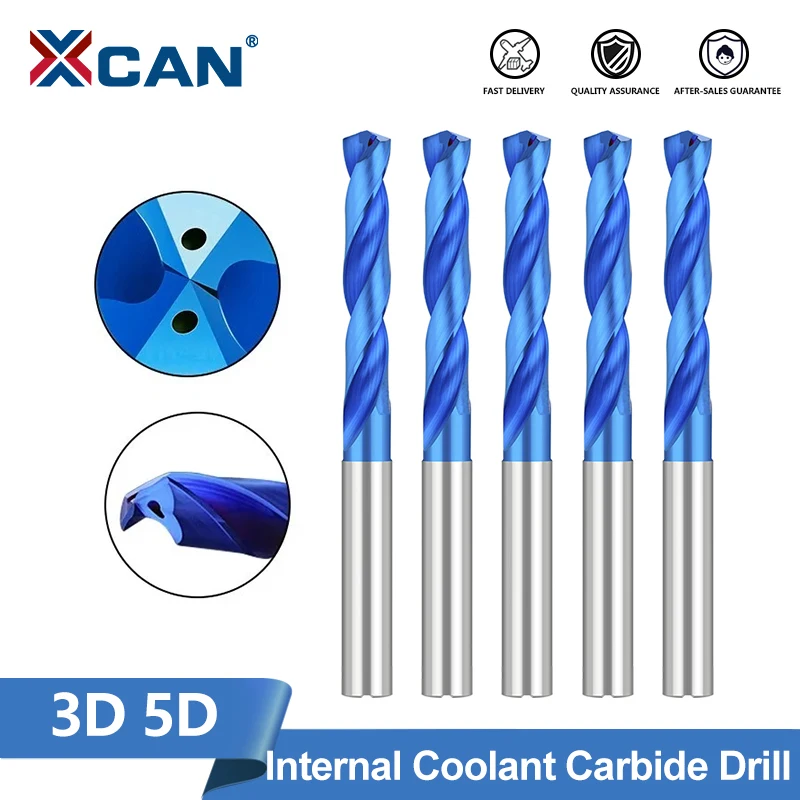 XCAN Drill Bit 3xD 5xD Internal Coolant Carbide Drill Nano Blue Coated Inner Through Hole Parallel Shank Metal CNC Drilling Tool