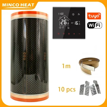 150วัตต์/ ㎡   5 ㎡   ความกว้าง 50 ซม. ประหยัดพลังงานกราฟีนอินฟราเรด PTC ฟิล์มทําความร้อนพื้นอุ่นเสื่อทําความร้อนพร้อมชุดติดตั้งเทอร์โมสตัท 23