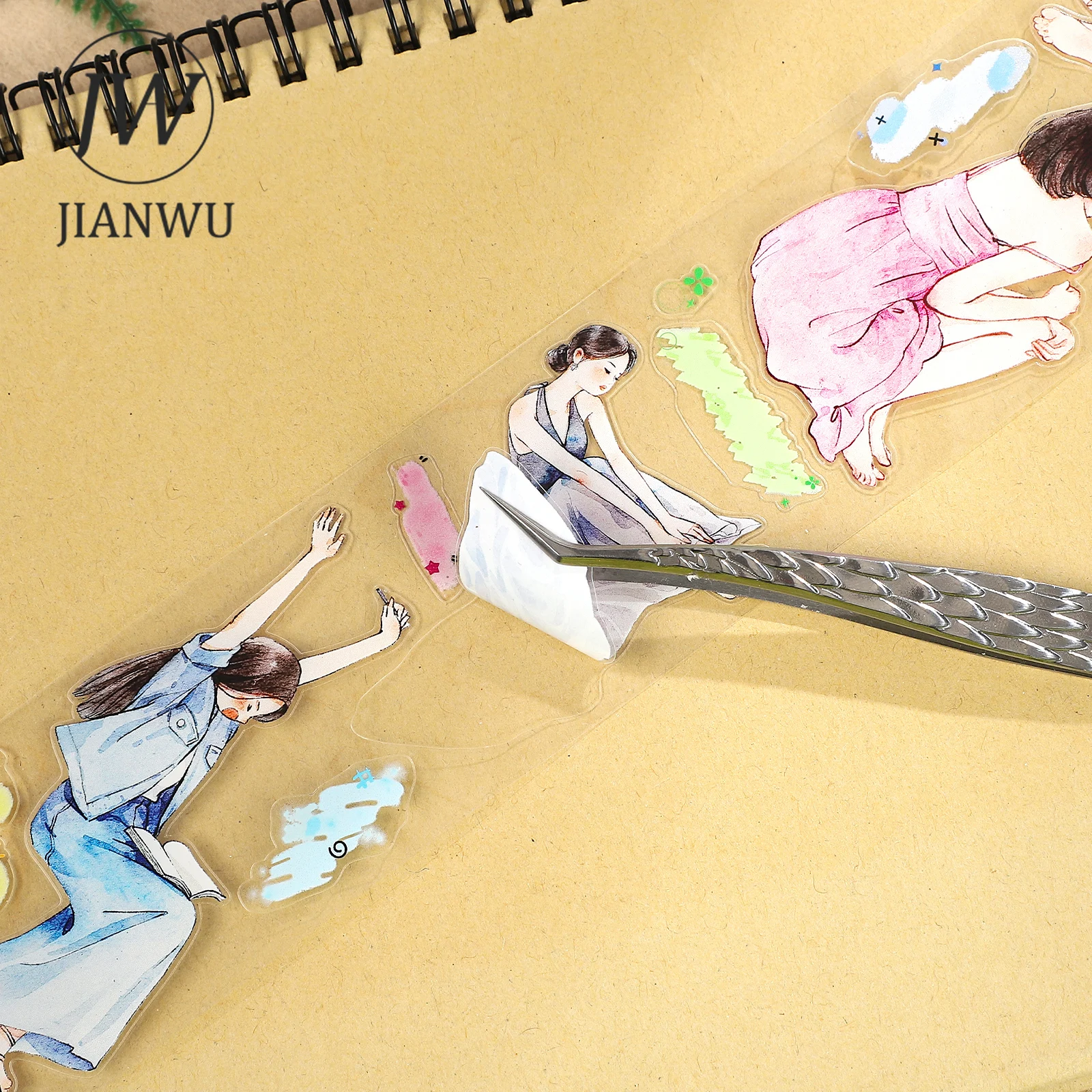 JIANWU 50mm*6m 카와이 소녀 캐릭터 풍경 소재 콜라주 스크랩북 PET 테이프 창의적인 DIY 저널 문구류