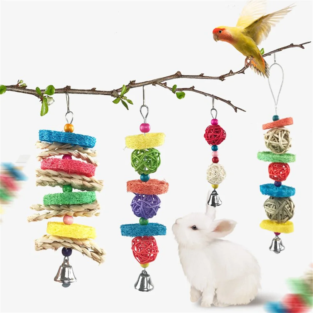 

Hamster Rabbit Chewing Toy Hanging Bells Rattan Balls Molars Toy Pet Chinchilla Guinea Pig Bird Parrots Parakeet Birdcage Decor