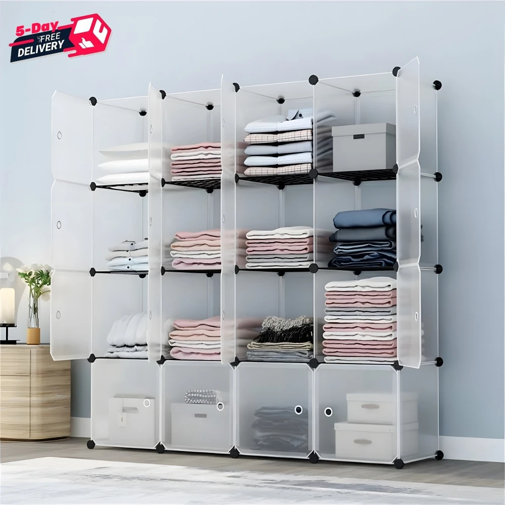 

12/16 Cubes Simple Closet Wardrobe Large DIY Assembly Clothes Storage Organizer Home Rental Room Bedroom Living Room Furniture