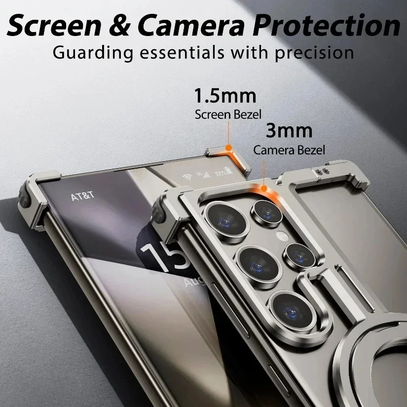 

Magnetic Phone Case for Samsung Galaxy S24 Ultra Galaxy S24+ Galaxy S24 Aluminum Metal Phone Bumper with Finger Ring Holder