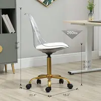 Acrylic Clear Desk Chair, Modern Small Cute Armless Vanity Rolling Plastic Chair Home Office Lucite Ghost Chairs Cushion Padded 2