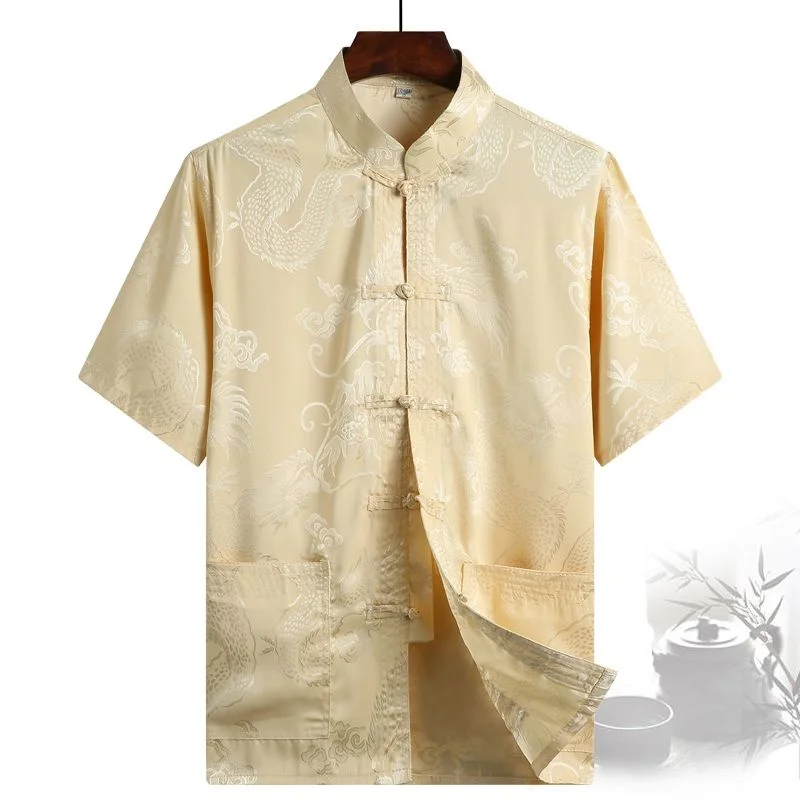 Chinese New Year Traditional Chinese Men Shirt Tops Male Stand Collar Kung Fu Clothes tang suit man hanfu blouse tai chi wushu