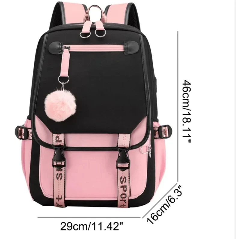 School Backpacks for Young Boys Girls Bagpack College Students Kawaii School Bag Harajuku Fashion Travel Rucksack Black Pink Bag - 2