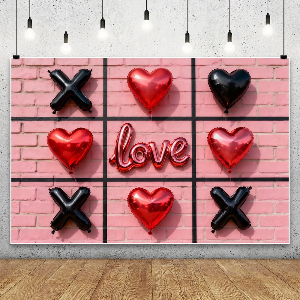 Valentine's Day Photography Backdrop Heart-shaped Balloons Roses Big Love February 14th Couples XOXO Portrait Photo Background 4