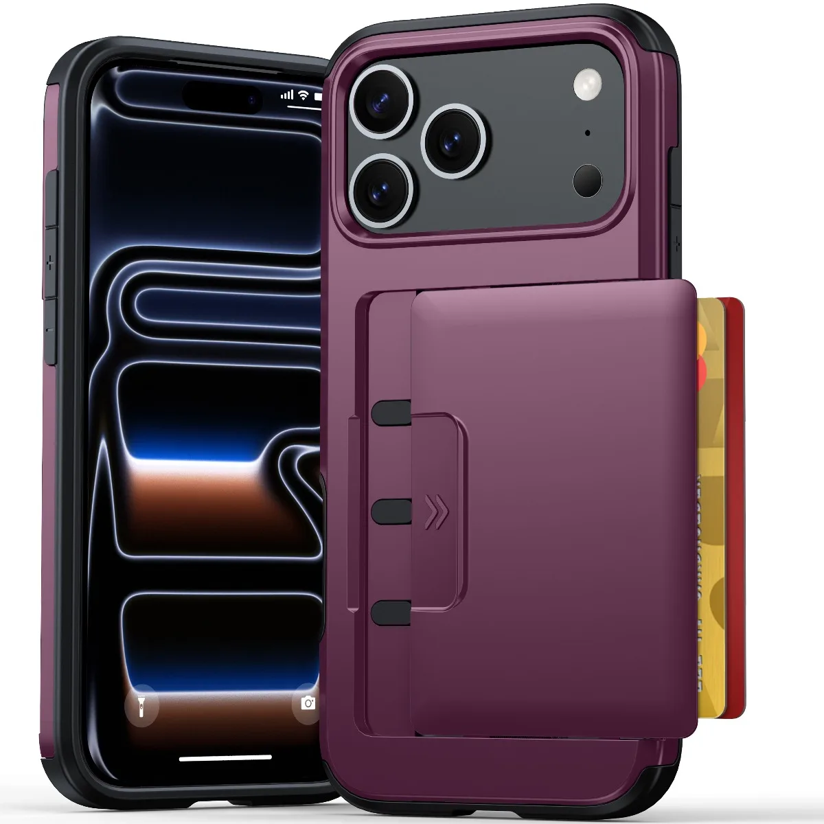 Dual Layer Sliding Card Holder Slot Phone Case with Hybrid Protection