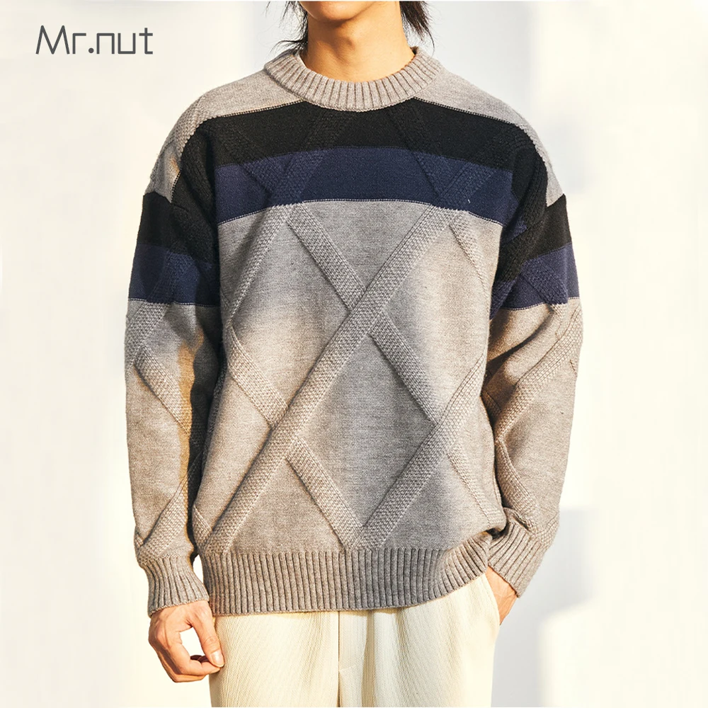 

Mr.nut Striped Korean Knitwear Black Men's Luxury Winter Clothing Coarse Yarn Oversize Sweater Male Y2k Vintage Pullovers Jumper