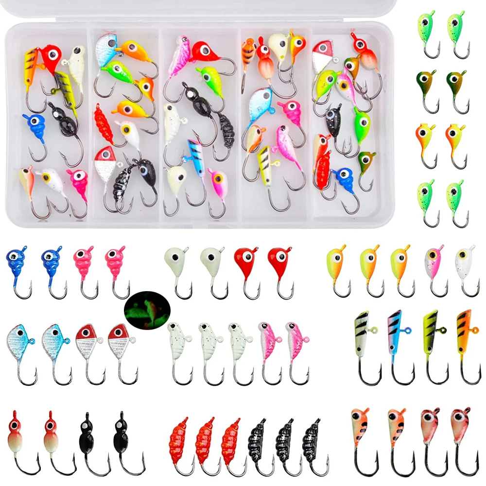 48Pcs/18Pcs Winter Ice Fishing Jigs 1g-4.1g Jig Bait Lead Head Ice