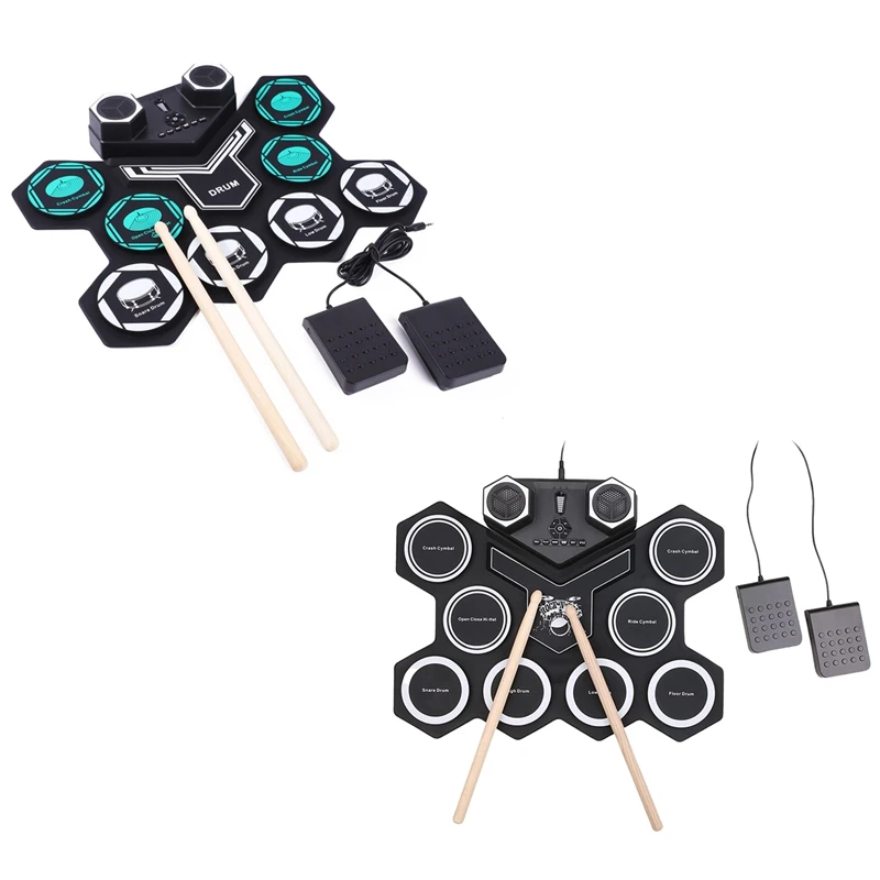 

Electronic Drum Practice Drum Built-In Stereo Speaker Bluetooth Radio Drum Set For Kids Beginners Black+Blue