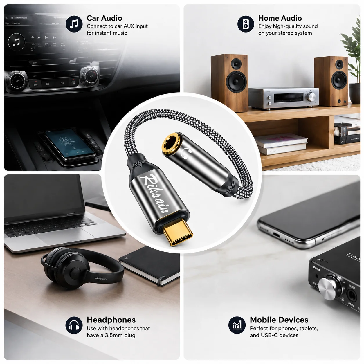 USB Type C to 3.5mm Audio Adapter Cable