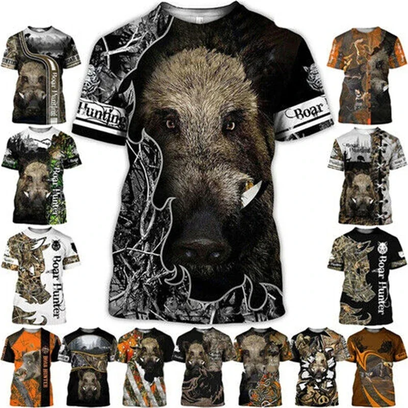 

New Off-road Outdoor Camouflage Wild Boar 3D Printed Men's T-shirt Oversized Quick Drying Fashion Street Clothing Men's Top