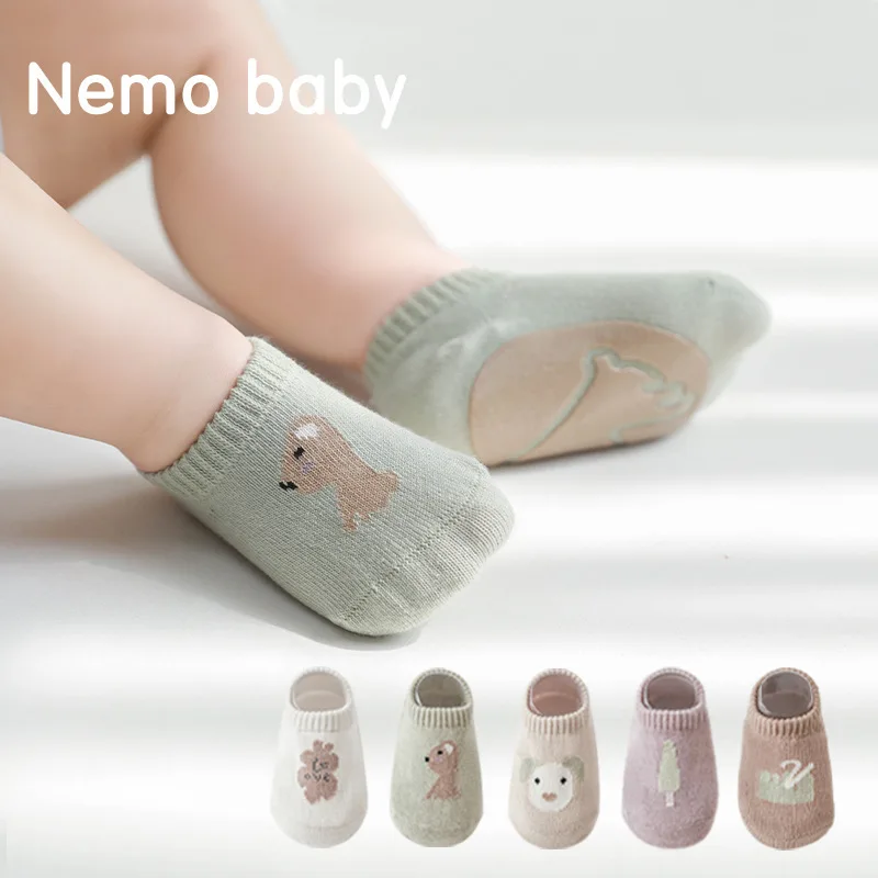 5Pairs/lot 2024 New 0-5Years Anti-slip Non Skid Ankle Socks With Grips For Baby Toddler Kids Boys Girls All Seasons Cotton Socks 2