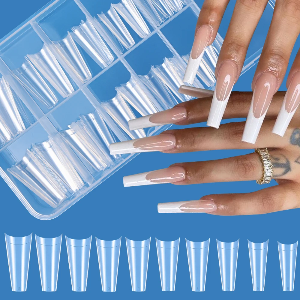 100Pc/Box Acrylic Coffin False Nail Tips Clear Natural French Finger Tips Extra Half-Cover Soft Manicure Tips Extension Tool ##