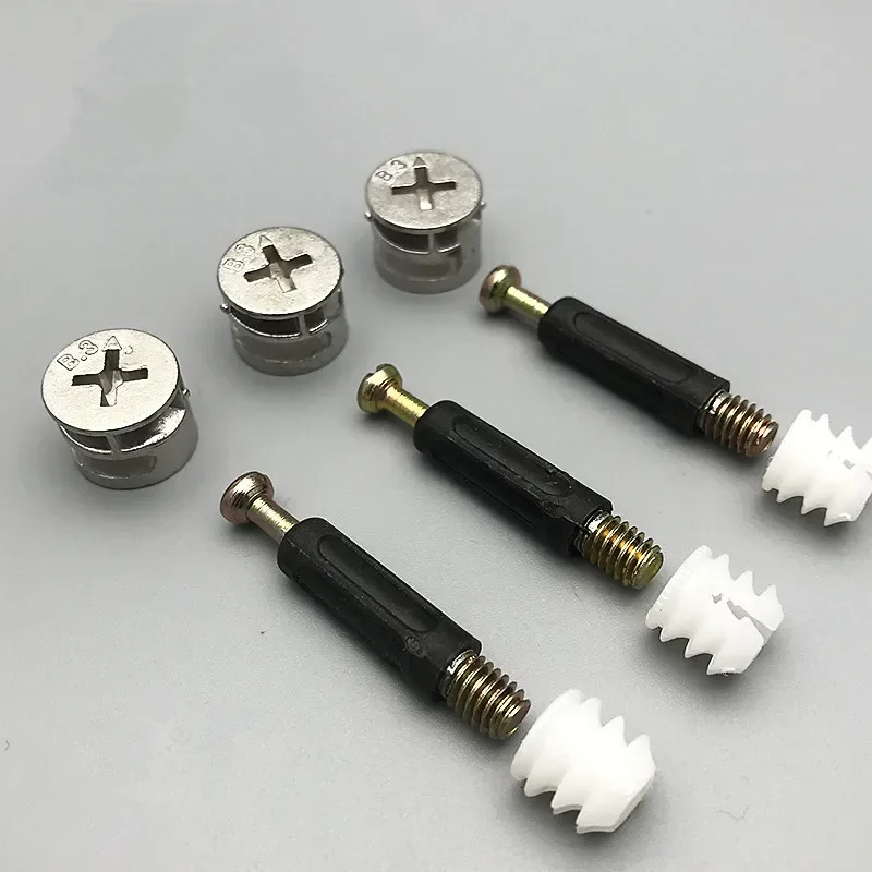 M6 Furniture Bolt and Nut Set 3 in1 Clothes Cabine Desk Link Fixer Connector Screw 40mm Length Woodworking Nut Hardware Fittings