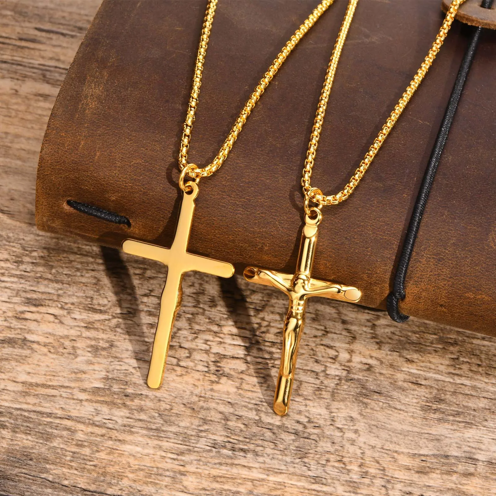 Jesus Christ Cross Pendant Necklace for Men Stainless Steel Crucifix Catholic Religious Prayer Jewelry Women Gifts Wholesale