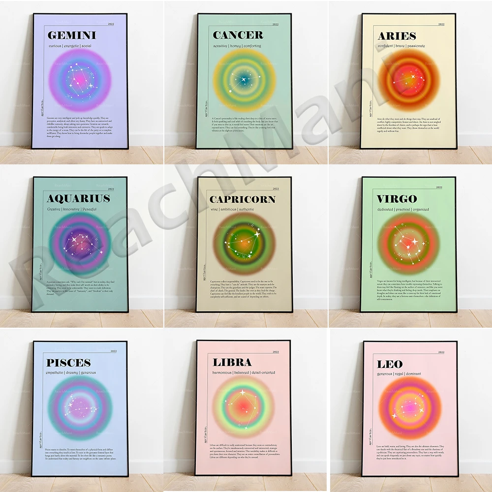 

Zodiac Horoscope Halo Print, Vintage Halo Gradient Zodiac Astrology Drawing Mercury Picture, Aesthetic Decorative Poster
