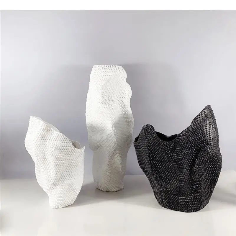 

Nordic Black White Irregular Resin Vase Art Deco Ornaments Living Room Flower Arrangement Room Layout Home Decor Accessories